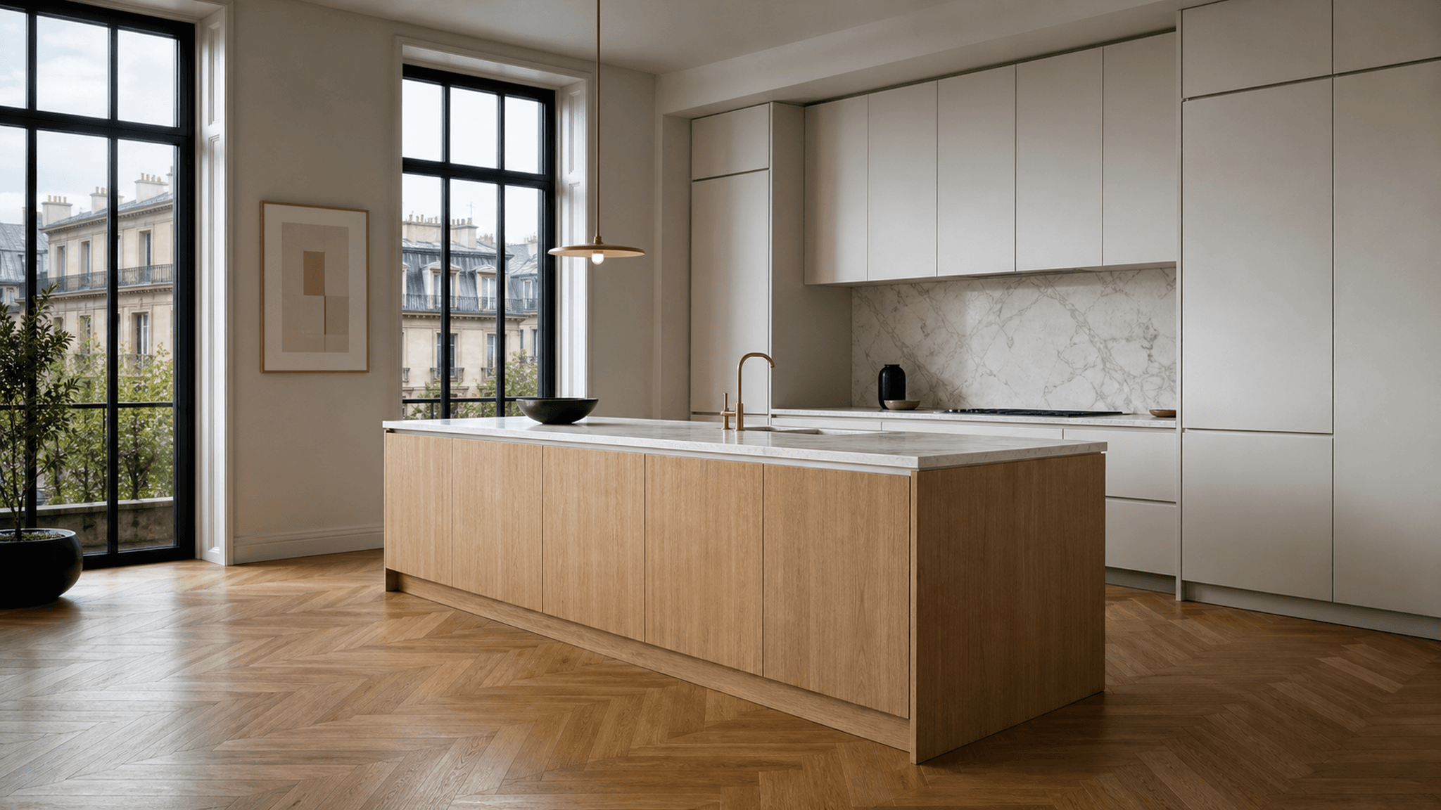 A kitchen showcasing multiple cabinet door styles