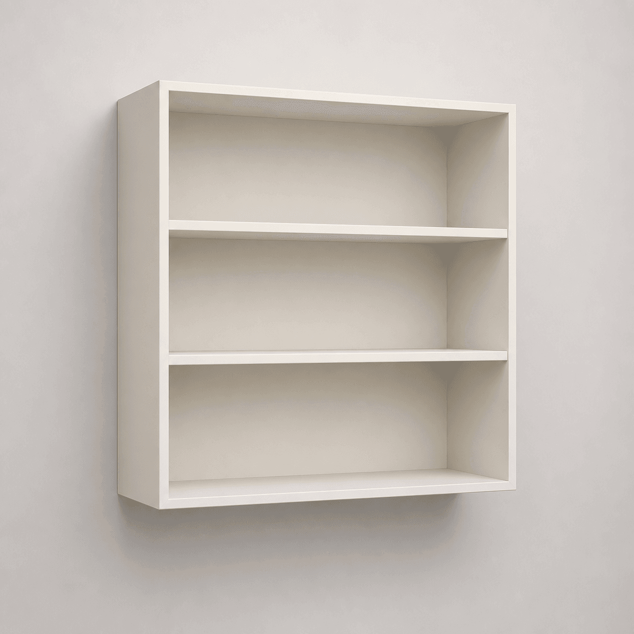 Open-shelf wall unit — studio view, off-white shaker frame