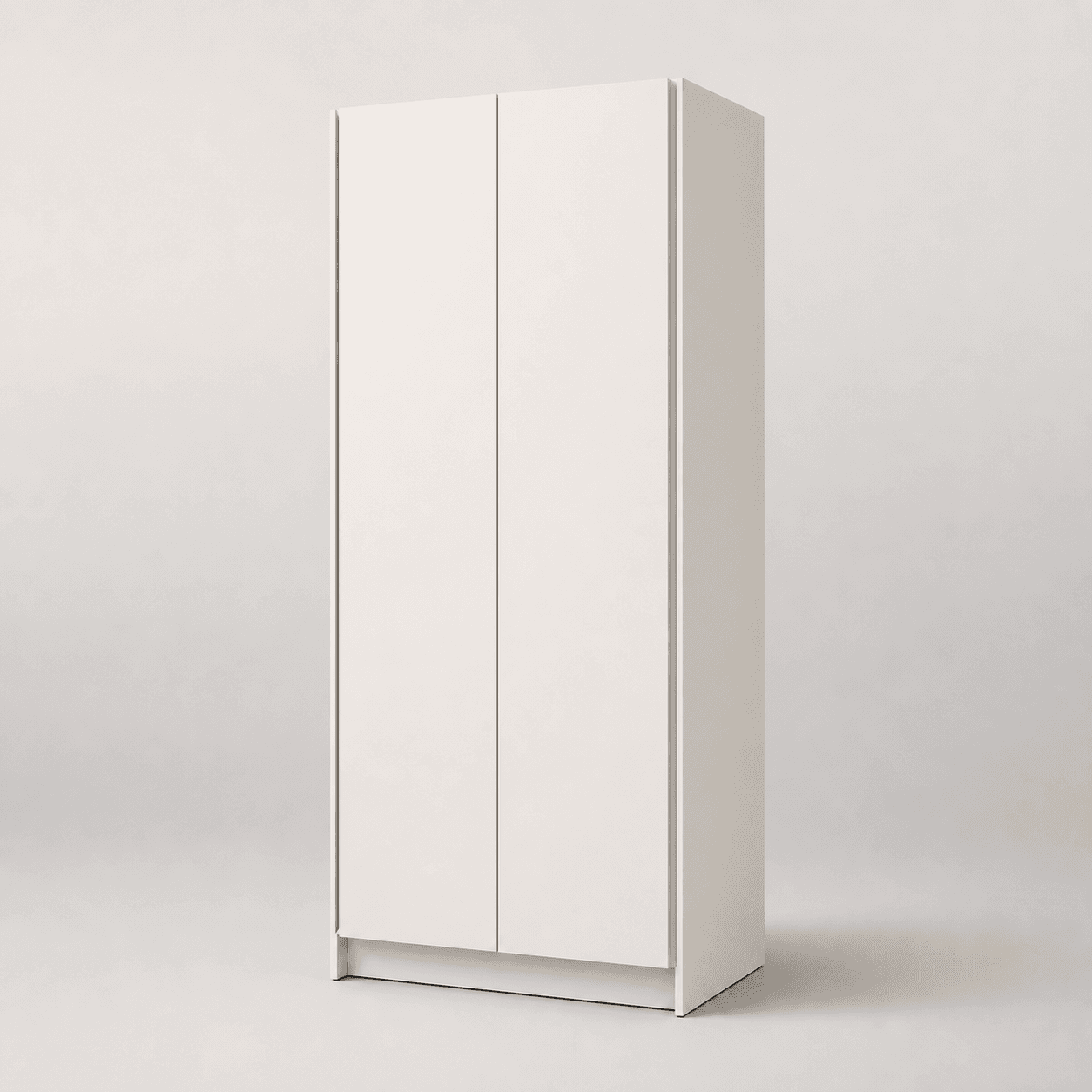Freestanding wardrobe tower — studio view, off-white two-door shaker